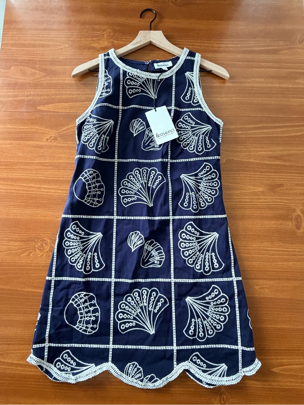 &merci Navy Embroidered Shell Shift Dress
